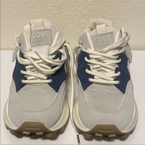 Love Kids Chunky Sneakers in White, Navy & Tan Accents